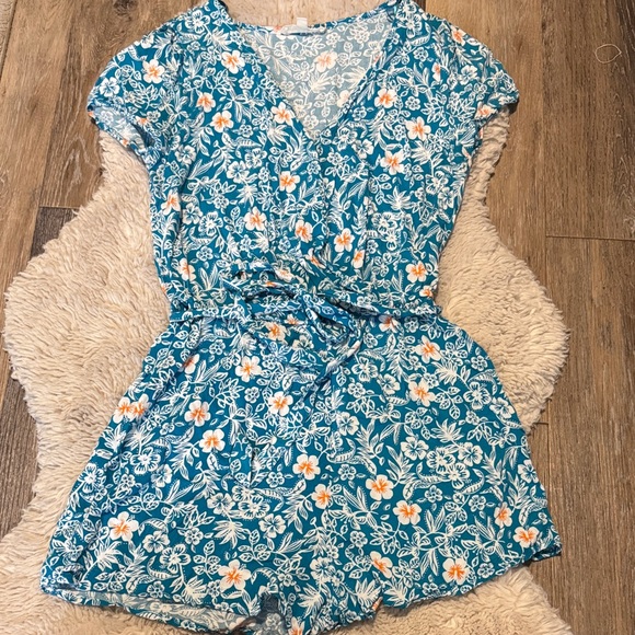 BeBop Blue and Orange Floral Jumpsuit - Picture 1 of 2
